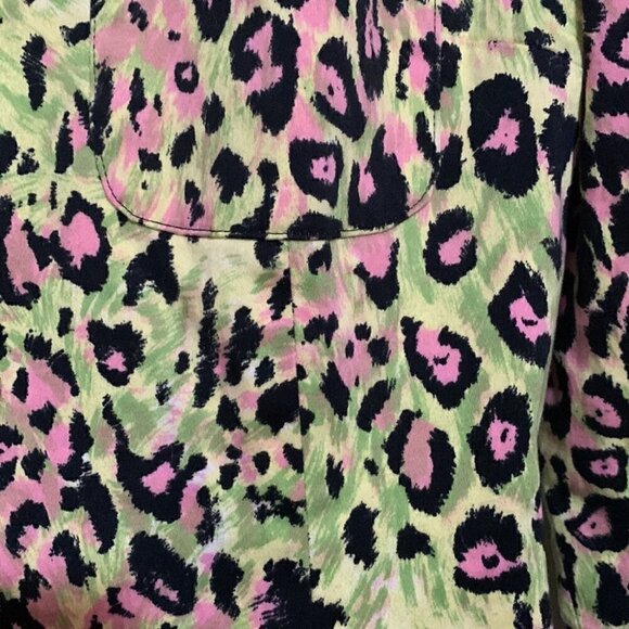 Vintage 80s/90s Cropped Moto Jacket Lime Leopard Print Maggy London - Picture 4 of 5